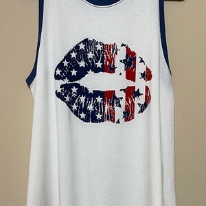 Ces Femme White Sleeveless Tank Top with Patriotic Lip Design